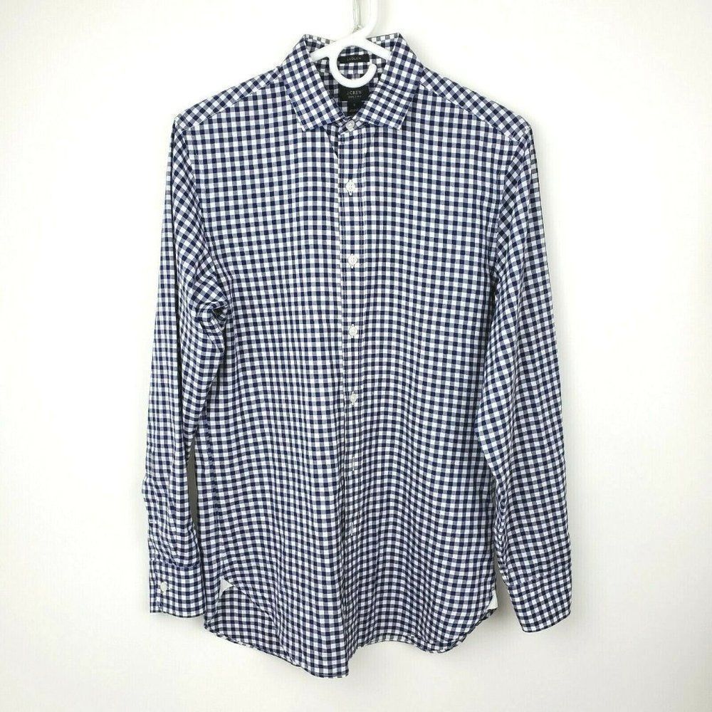 J.Crew Mens Ludlow 120's 2 Ply Long Sleeve Button Down Shirt Size S Blue Gingham